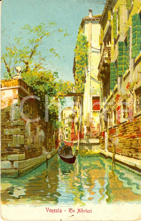 1910 VENEZIA Gondola sul Rio ALBRIZZI *Cartolina postale FP VG