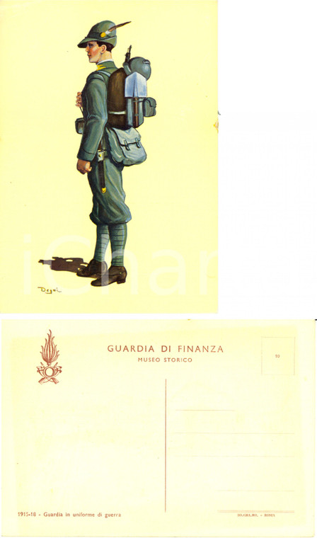 1960 ca GUARDIA FINANZA Costumi 1915-18 Guardia Uniforme guerra Illustr. DEGAI