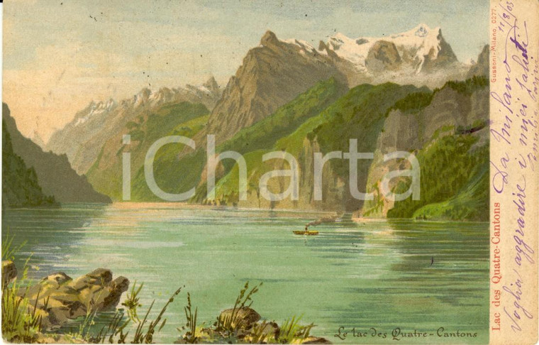1903 LUCERNA (CH) Il Lago dei QUATTRO CANTONI *Cartolina ANIMATA con barca FP VG
