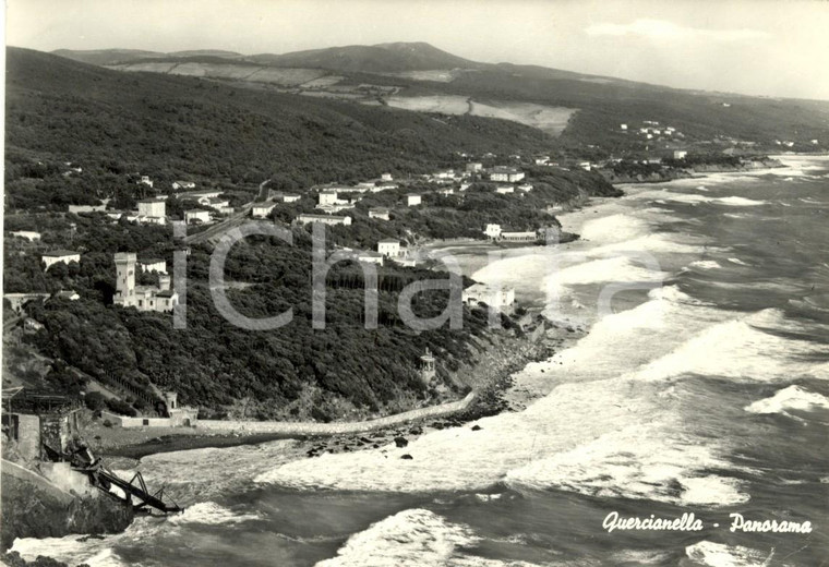 1964 LIVORNO QUERCIANELLA Panorama con castello e mareggiata *Cartolina FG VG