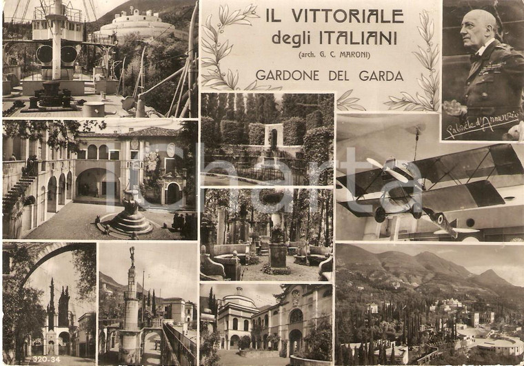 1954 GARDONE RIVIERA (BS) Vedutine VITTORIALE DEGLI ITALIANI *Cartolina FG NV