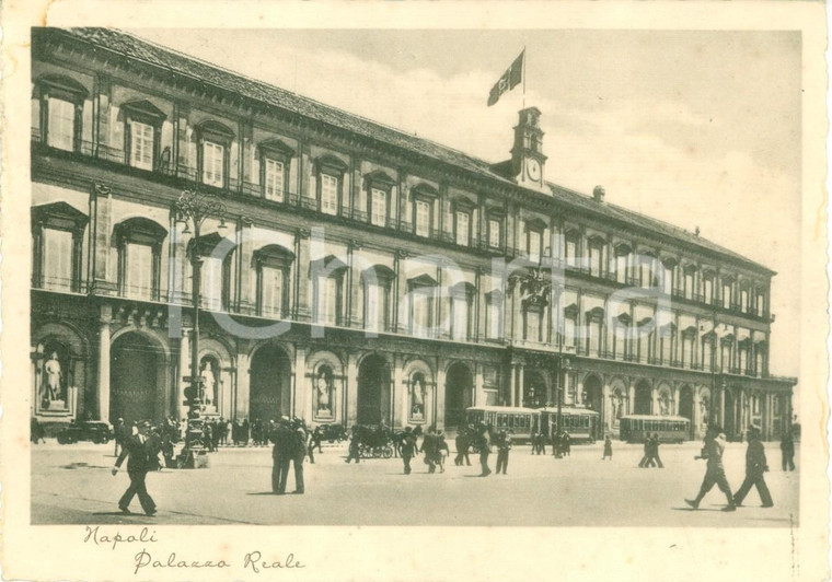 1944 NAPOLI Tram e calessi davanti a Palazzo Reale *Cartolina FG VG