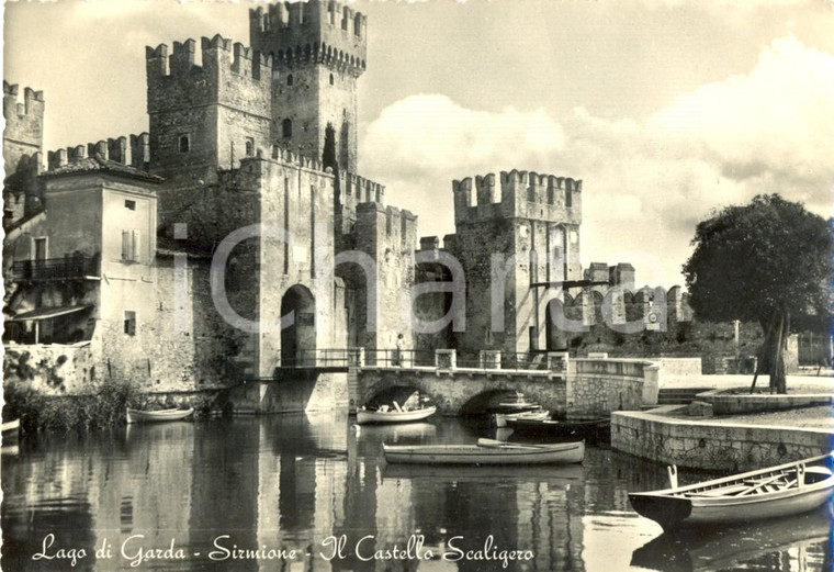 1957 SIRMIONE (BS) Lago di GARDA - CASTELLO SCALIGERO *Cartolina animata FG VG