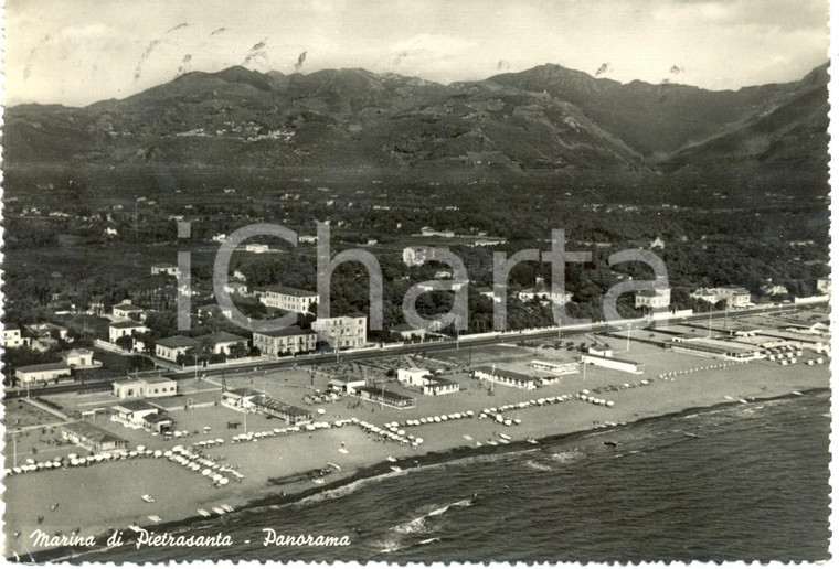 1956 MARINA DI PIETRASANTA Veduta aerea del paese e lungomare *Cartolina FG VG