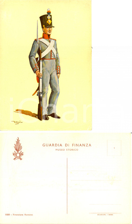 1960 ca GUARDIA FINANZA Costumi 1800 Finanziere romano Illustr. Alexander DEGAI