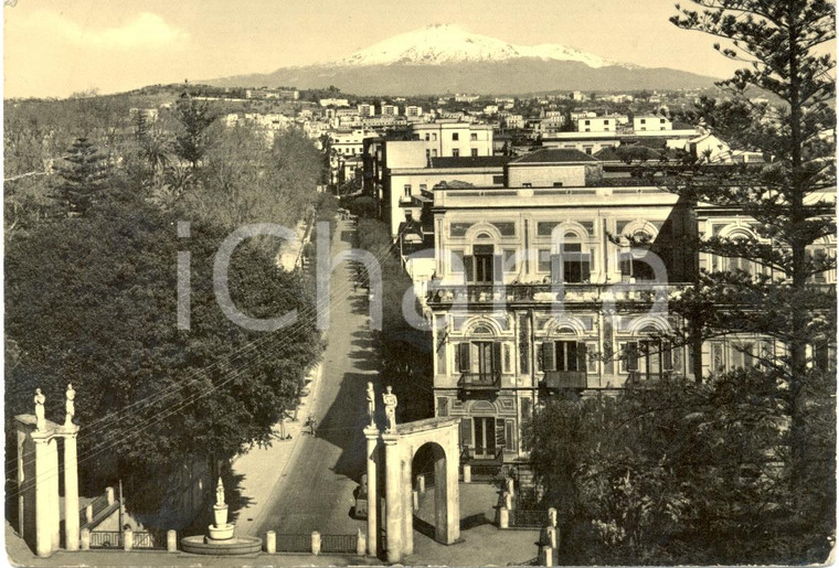 1955 ca CATANIA Villa BELLINI Via SANT'EUPLIO e ETNA innevato *Cartolina FG NV