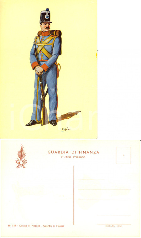 1960 ca GUARDIA FINANZA Costumi 1815-19 Ducato Modena Guardia Finanza Ill. DEGAI