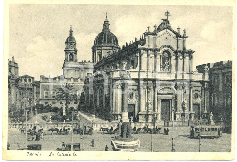 1946 CATANIA Tram Carrozze Fontana ELEFANTE Cattedrale *Cartolina ANIMATA FG VG