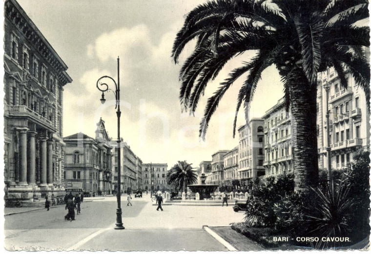 1950 ca BARI Corso CAVOUR e la Fontana *Cartolina ANIMATA FG VG