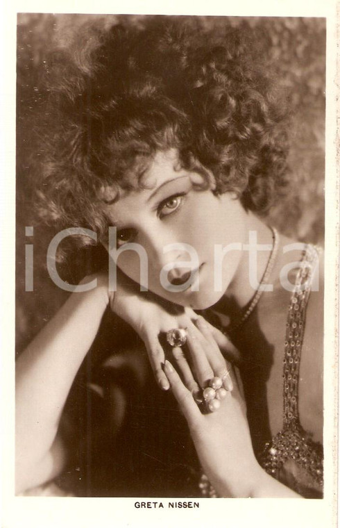 1930 ca CINEMA Actress Greta NISSEN Portrait with rings Cartolina FP