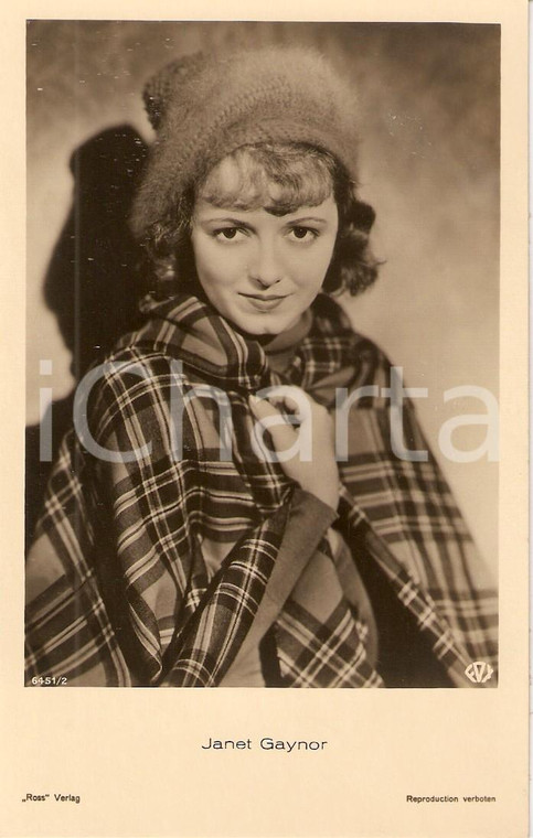 1930 ca CINEMA Actress Janet GAYNOR Portrait with wool hat *Cartolina FP NV