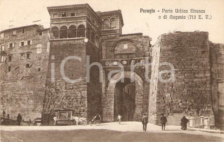 1934 PERUGIA Porta Augusto, veduta animata d'epoca