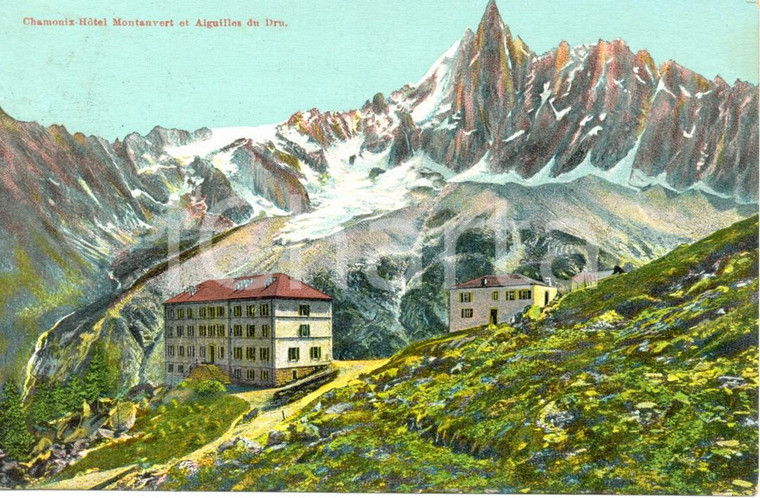 1910 ca CHAMONIX-MONT-BLANC (France) Hotel MONTANVERT Cartolina ILLUSTRATA FP VG