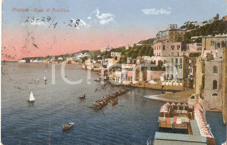 1928 NAPOLI Panorama con capo di POSILLIPO *Cartolina postale FP VG