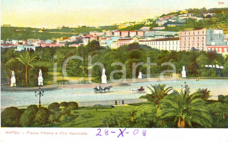 1908  NAPOLI Piazza della VITTORIA e Villa NAZIONALE *Cartolina ANIMATA FP NV