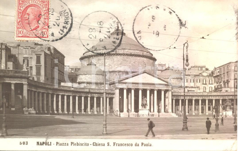 1920 ca NAPOLI Piazza PLEBISCITO Basilica SAN FRANCESCO DA PAOLA Cartolina FP VG