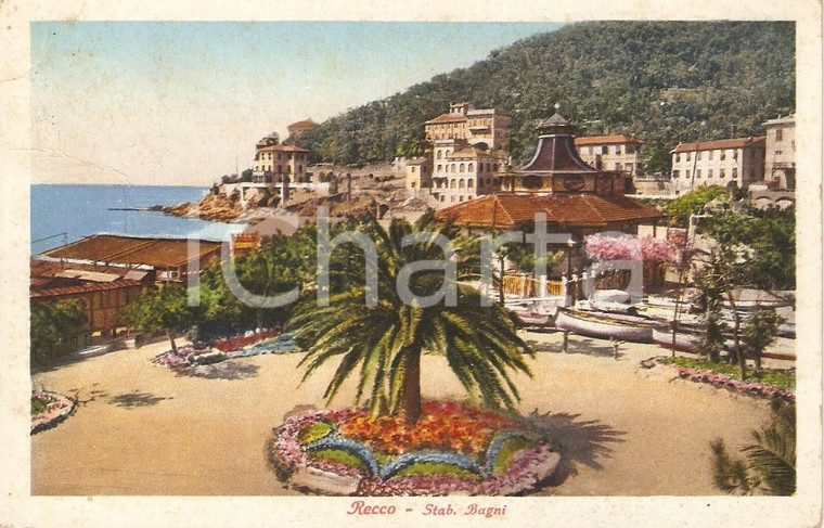 1934 RECCO (GE) Bagni con veduta panoramica *Cartolina FP VG
