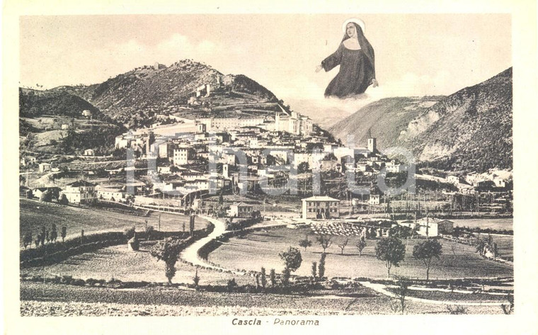 1940 ca CASCIA (PG) Panorama con visione di SANTA RITA *Cartolina FP NV