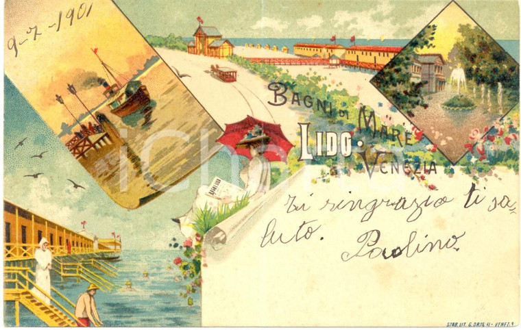 1901 VENEZIA LIDO vedutine illustrazioni colore VG RARA