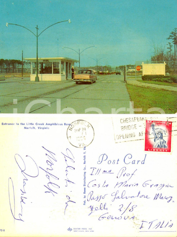 1964 NORFOLK (USA) Entrance to the LITTLE CREEK Amphibious Base *Postcard FP VG