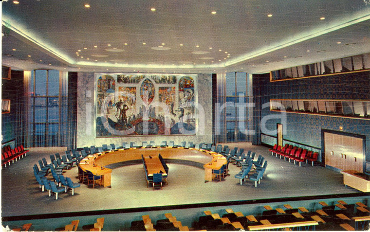 1967 NEW YORK (USA) Sala Consiglio di SICUREZZA dell'ONU * Cartolina DANNEGGIATA