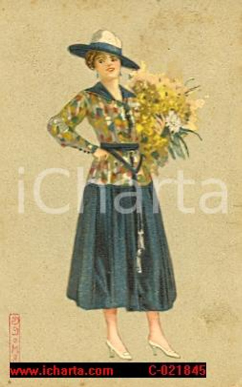 1918 Donna con fiori Illustratore COLOMBO FP VG