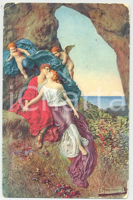 1918 Artista Domenico MASTROIANNI Allegoria dell'eterno amore *Cartolina FP VG