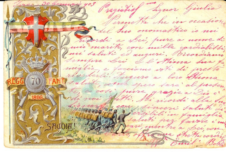 1903 REGIO ESERCITO 70° Reggimento Fanteria *Cartolina ILLUSTRATA FP VG