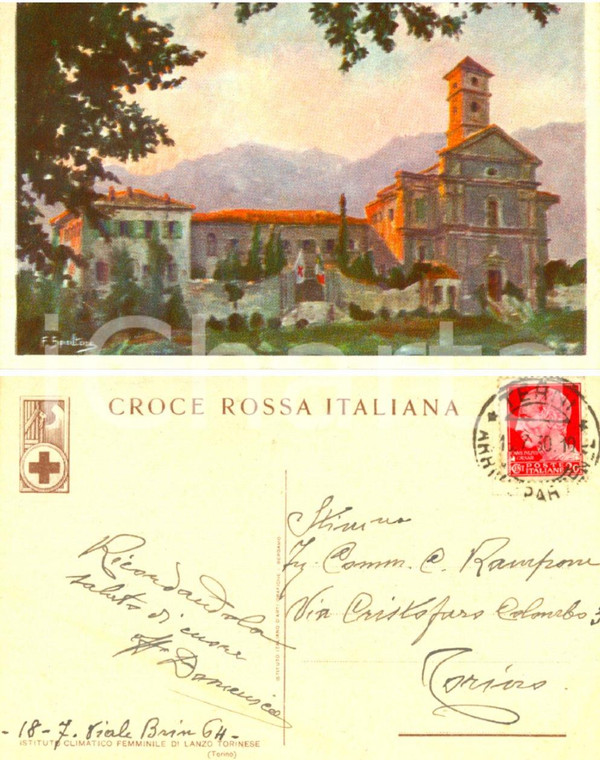 1930 LANZO TORINESE (TO) Istituto climatico femminile *Cartolina VG CROCE ROSSA