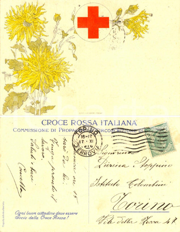 1916 CROCE ROSSA ITALIANA Cartolina propaganda Ill. GIANI *FP VG DANNEGGIATA