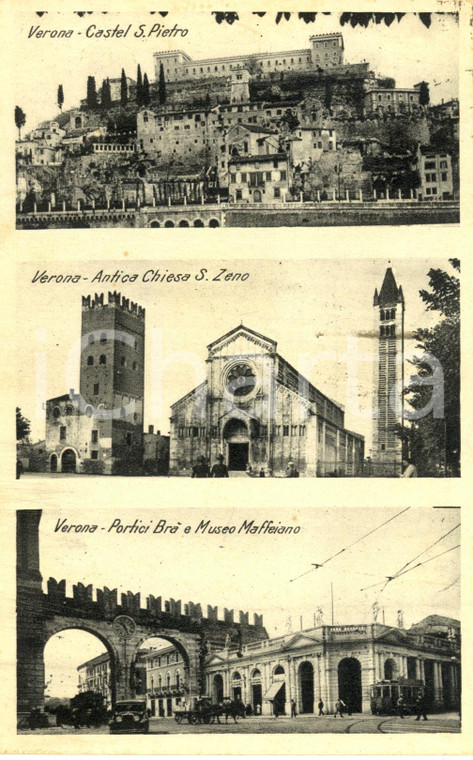 1938 VERONA Vedutine Castel SAN PIETRO Chiesa SAN ZENO Portici BRA *Cartolina VG