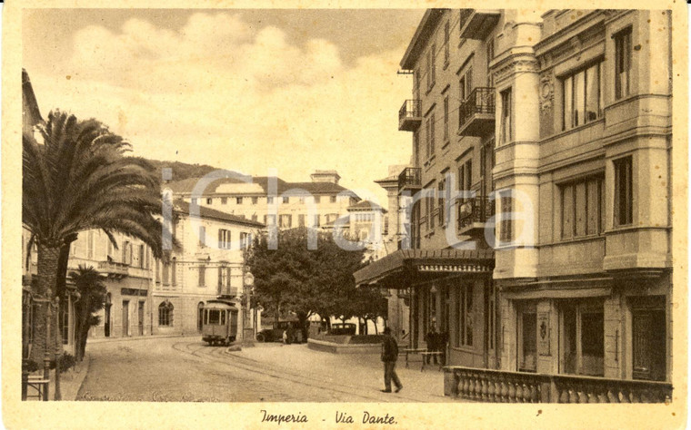 1943 IMPERIA Scorcio di via DANTE *Cartolina FP VG ANIMATA con tram e passanti