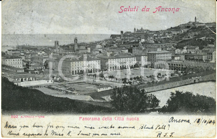 1904 ANCONA Veduta panoramica della città nuova *Cartolina DANNEGGIATA