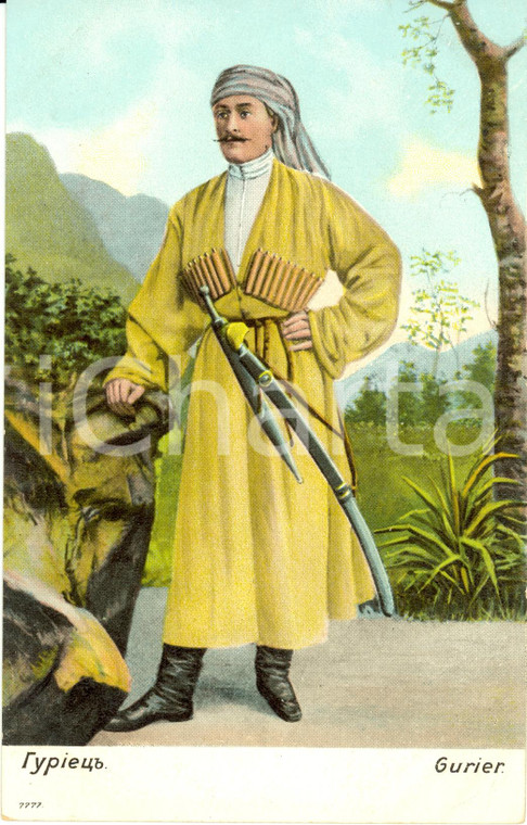 1911 COSTUMI CAUCASO Guerriero in abiti tradizionali *Cartolina illustrata FP VG