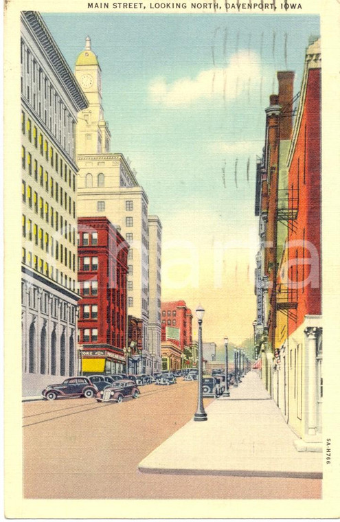 1945 DAVENPORT, IOWA (USA) Scorcio di MAIN STREET dal lato nord *Cartolina FP VG