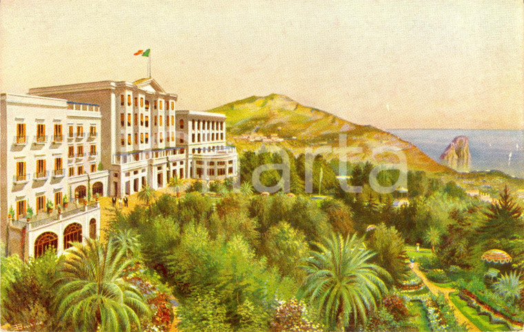 1930 ca CAPRI (NA) Veduta QUISISANA & GRAND HOTEL *Cartolina illustrata FP NV