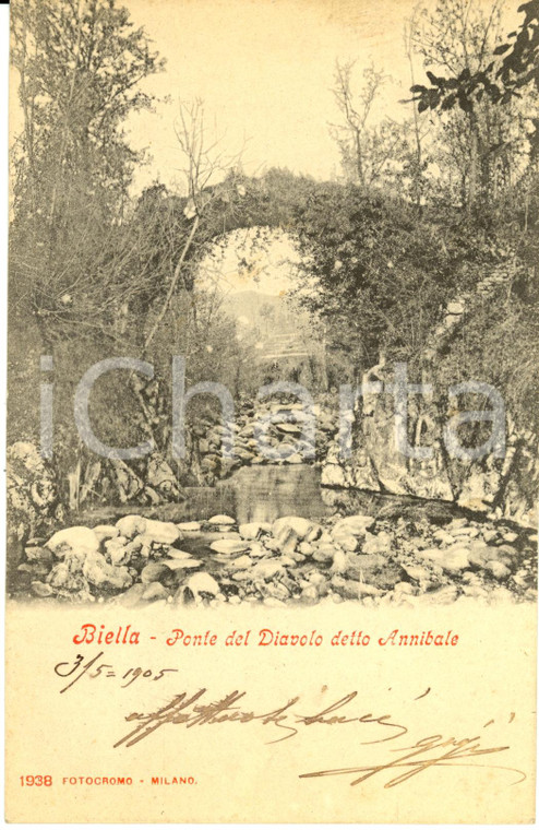 1905 BIELLA Veduta del Ponte del diavolo detto ANNIBALE *Cartolina postale FP VG