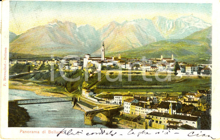 1907 BELLUNO Veduta panoramica della città *Cartolina postale illustrata FP VG