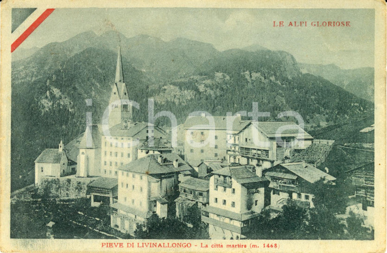 1916 PIEVE DI LIVINALLONGO (BL) La città martire ALPI GLORIOSE *Cartolina FP VG