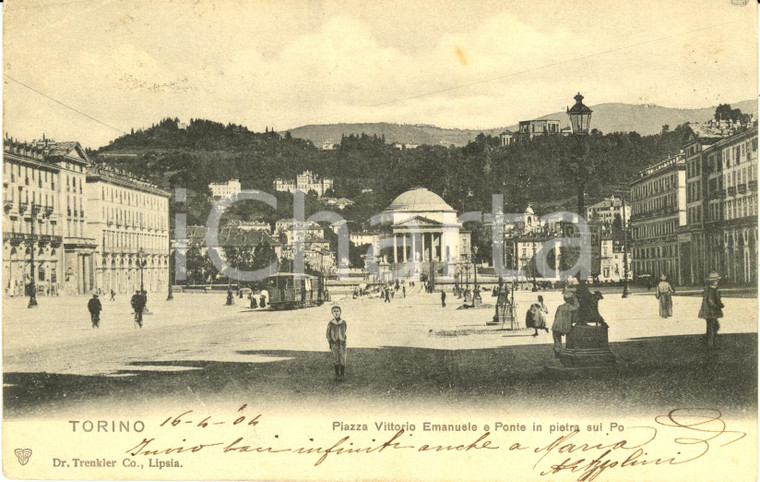 1904 TORINO Piazza VITTORIO EMANUELE e ponte in pietra sul PO *Cartolina FP VG