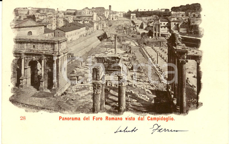 1901 ROMA Panorama del FORO ROMANO visto dal CAMPIDOGLIO *Cartolina FP VG