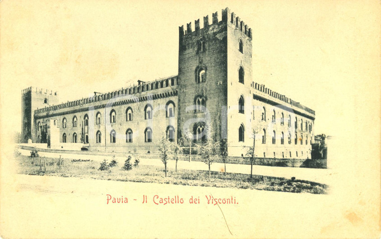 1900 PAVIA Veduta facciata e torri castello VISCONTI *Cartolina postale FP VG