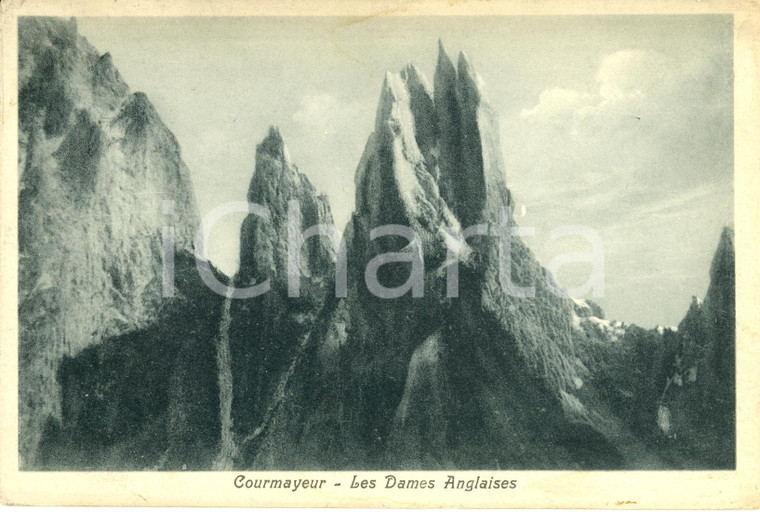 1924 COURMAYEUR (AO) Veduta delle DAMES ANGLAISES *Cartolina postale FP VG