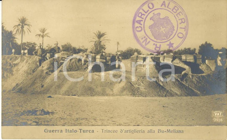 1911 LIBIA GUERRA ITALO-TURCA Trincee d'artiglieria alla BU-MELIANA Cartolina FP