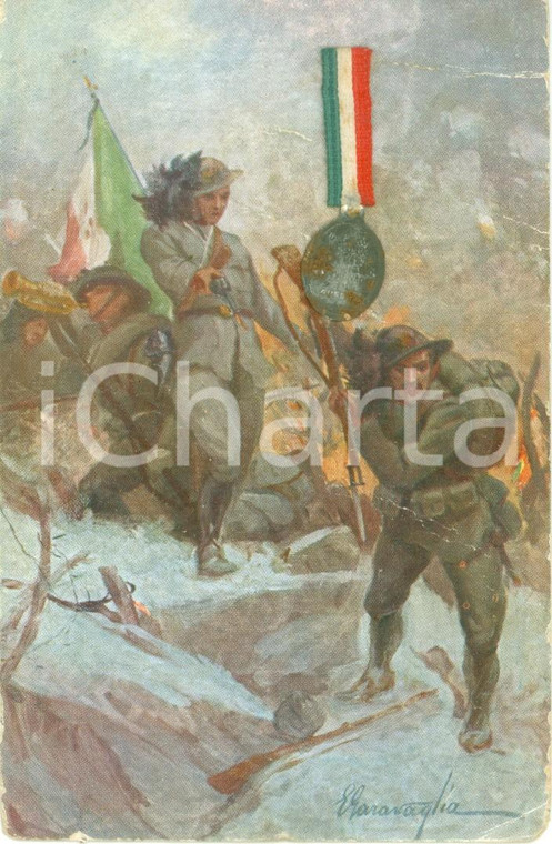 1915 ca WW1 Cartolina Reggimentale illustrata GARAVAGLIA medaglietta SACRO CUORE