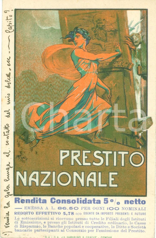 1918 WW1 PROPAGANDA Prestito Nazionale rendita 5% Cartolina ILLUSTRATA FP VG