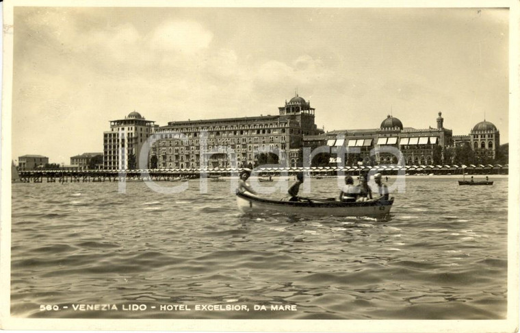 1943 LIDO DI VENEZIA Turisti in barca davanti all'Hotel EXCELSIOR *Cartolina FP