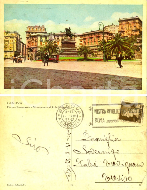 1933 GENOVA Il monumento al generale Manuel BELGRANO in piazza TOMMASEO *FP VG