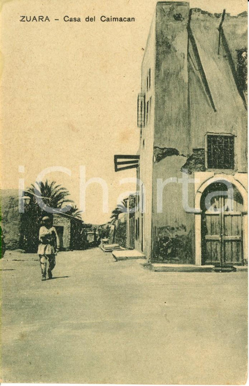 1928 ZUARA (LIBIA) Esterno della casa del CAIMACAN *Cartolina ANIMATA FP VG