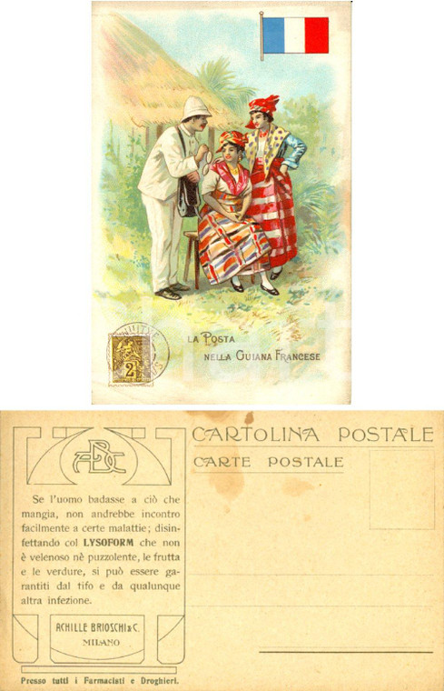 1920 ca MILANO Posta nella GUIANA francese *Pubblicità LYSOFORM Achille Brioschi